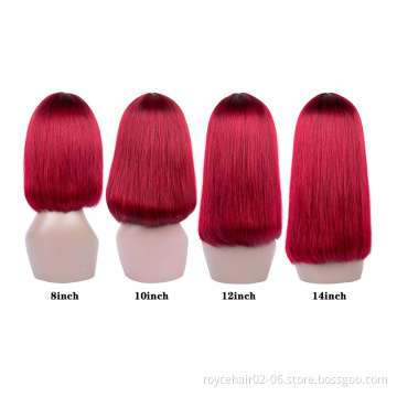 Brazilian human Hair 1b 99j  Ombre Burgundy Red Wine Human Hair Straight Short Bob Wigs with Neat Bangs